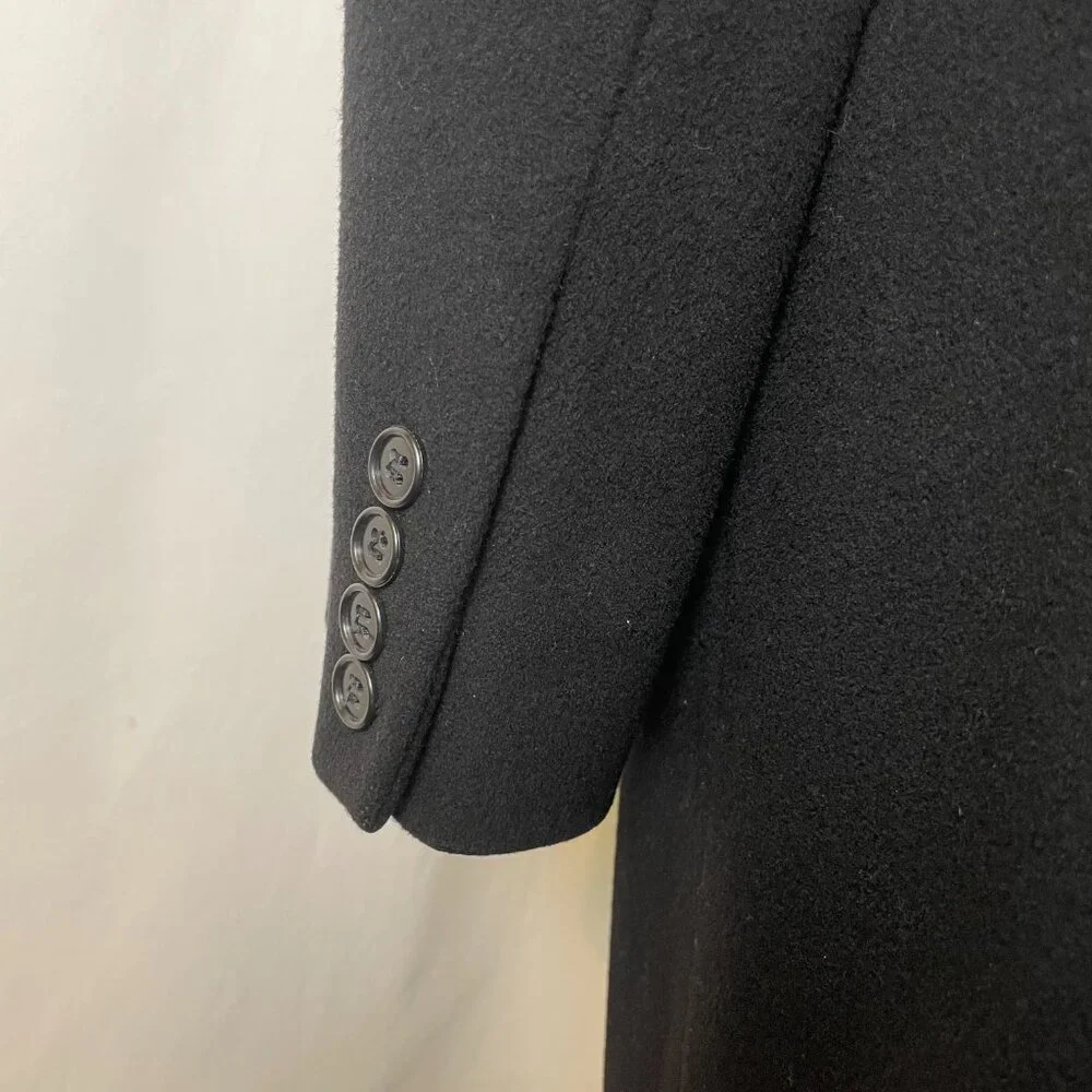 Calvin Klein Maxi Coat Size 12 Vintage 80's Black Double Breast Belt Merino Wool - Picture 8 of 15